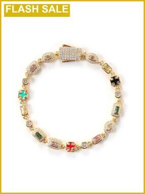 Gold Plated Cross Tennis Bracelet 5A Zircon Geometric Charm Unisex Jewelry